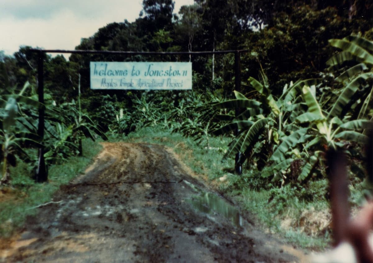 The entrance to the Jonestown settlement.